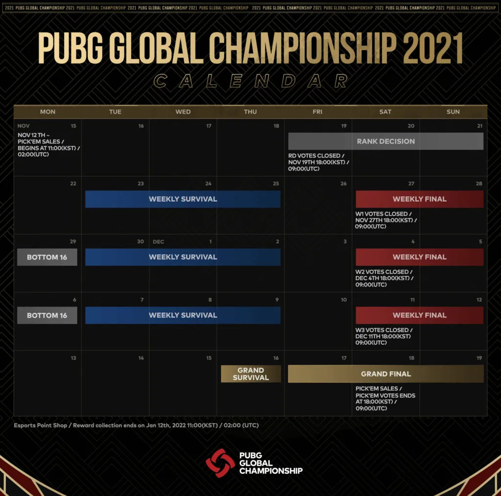 PGC 2021 broadcast schedule